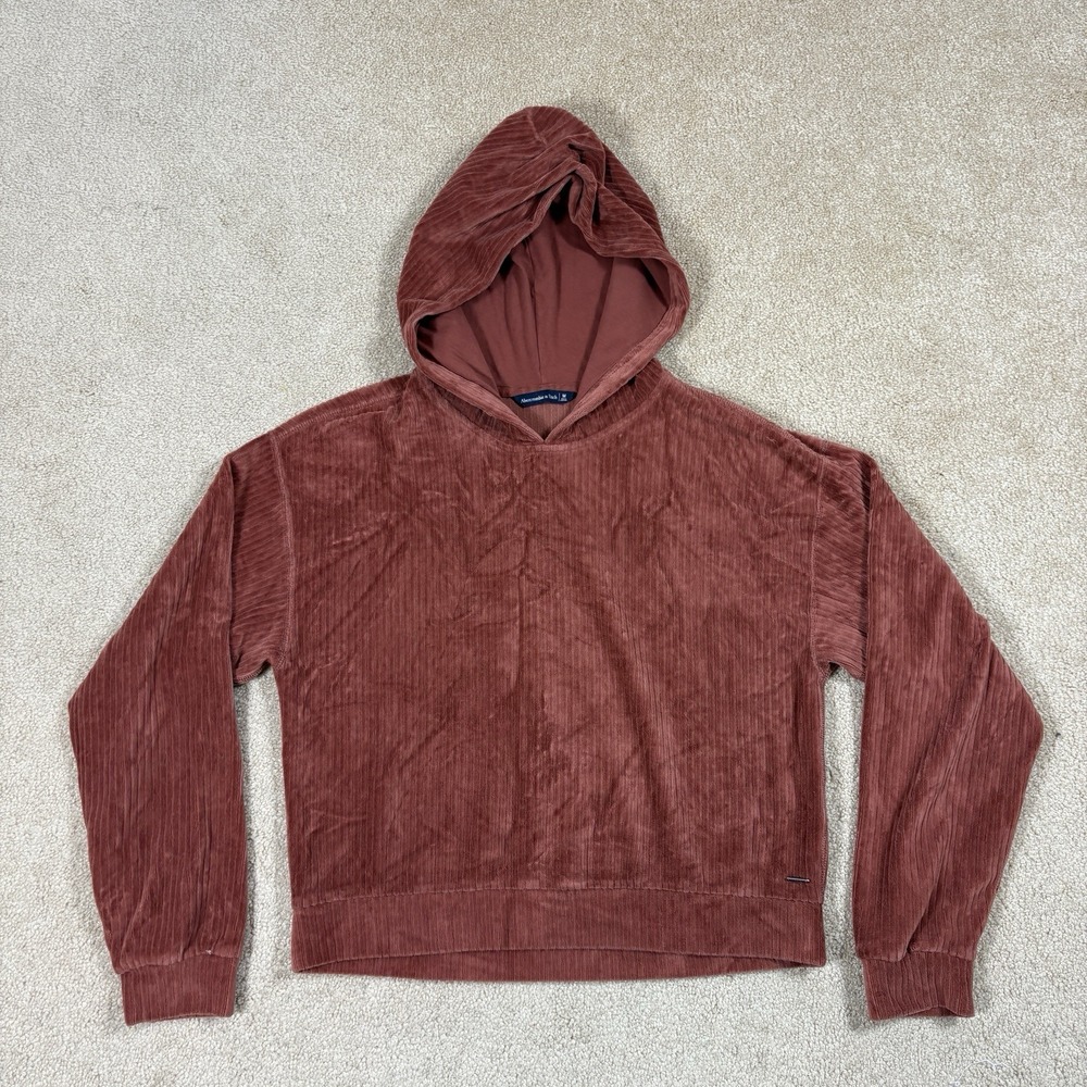 Abercrombie & Fitch Velvet Ribbed Cropped Hoodie Burnt Orange Rust Women's M